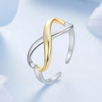 925 Sterling Silver Plated White Gold Cross Spiral Infinite Symbol Love Ring for Women
