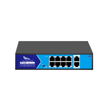 Hundred Gigabit 8+2 Port High Efficiency Cooling Single Port High Power PoE Switch for Home Internet Connection