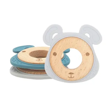 Eco-Friendly Silicone Teether Wooden Puppy Baby Teether Wholesale