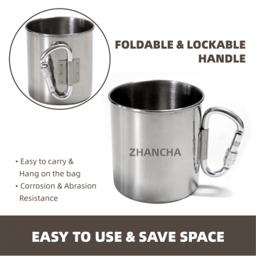 Stainless Steel Camping Travel Mug with Carabiner Handle