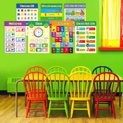 Educational Spanish Preschool Poster with Glue Point Dot