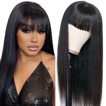 Straight 5X5 Lace Wigs with Bangs