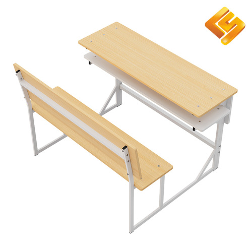 Birou de studiu dublu din oțel dreptunghiular alb