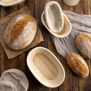 Wholesale Oval Rattan Bread Banneton Proofing Basket with Liner Cloth for Baking