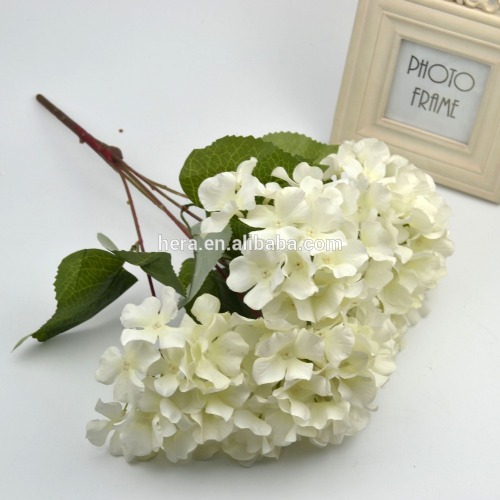 cheap artificial flower real touch silk white hydrangea, artificial silk white hydrangea HF-005