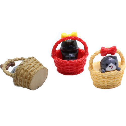 3D Resin Cat in Basket Miniature for Kids Dollhouse Toys Fairy Garden Ornament DIY Home Decoration