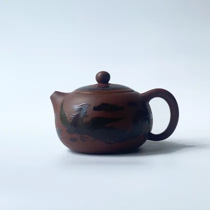 Exquisite Yixing Handmade Purple Clay Teapot Set with Dragon Pattern
