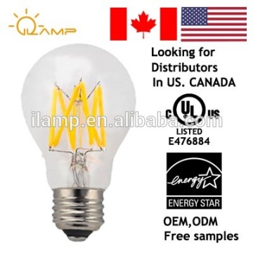 UL Listed 110V Dimmable E26 Half Chrome Led Bulb 8W Filament Light
