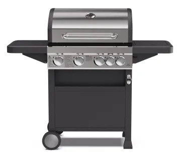 4-Burner Gas BBQ Grill with Side Burner and Porcelain-Enameled Cast Iron Grates