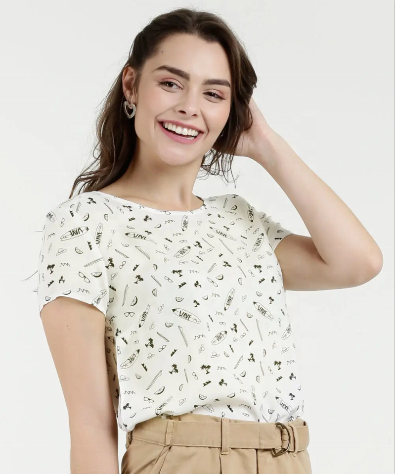 Blusa estampada de manga corta varada para todo