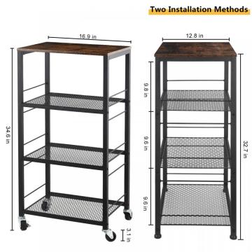 4 Tiers Carrinho de armazenamento da ilha de cozinha com rodas