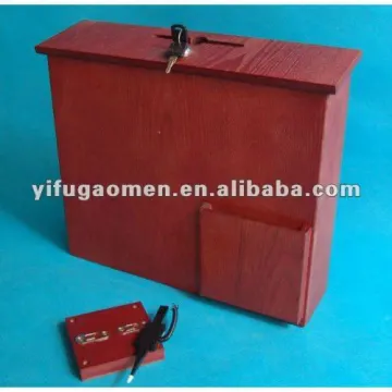 new red wooden donation boxes with locks