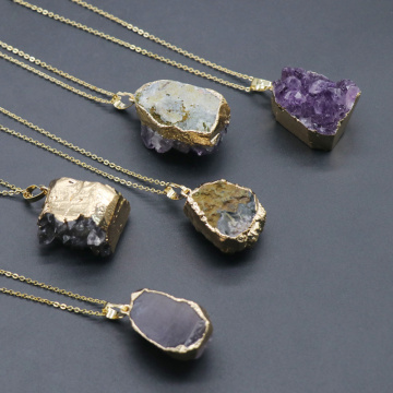 Amethyst Druzy Pendant Purple Drusy Necklace Drusy Gold Layer Raw Gemstone Bohemian Jewelry