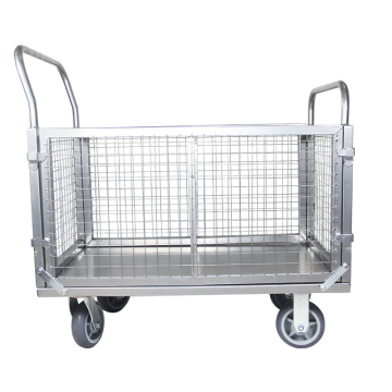 800kg Capacity Outdoor Iron Mesh Cage Hand Trolley Platform with 360° Rotating 8-inch Heavy Duty Casters