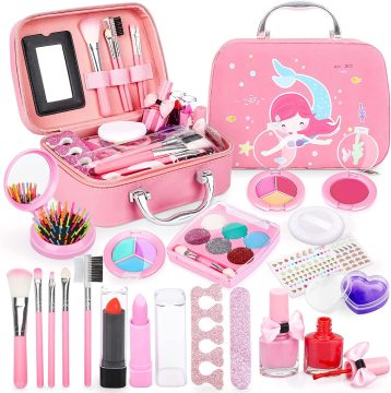 Pretend Makeup Set for Kids: Princess, Mermaid Themes with Eye Shadow and Nail Polish