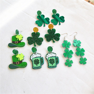 St. Patrick's Day Earrings: Personalized Green Acrylic Clover Studs