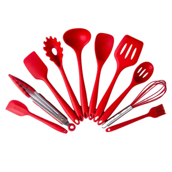 Complete Silicone Kitchenware Set: 10-Piece Non-Stick Cooking Tools including Powder Claw, Slotted Turner, and Scraper - Premium Kitchen Utensils