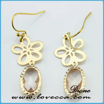 top sell glass stone gold color plate brass earring
