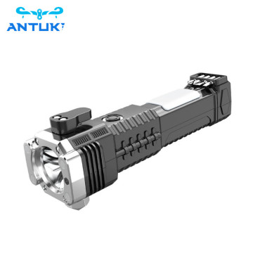 Multi-Functional Portable Rechargeable Flashlight with Side Light and Safety Hammer for Hiking and Camping