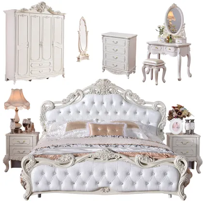 White Fancy French Style 8-Piece Home Bedroom Furniture Set