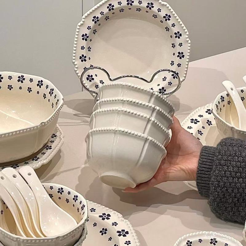 Vintage Elegance Ceramic Dinner Set with Floral Patterns