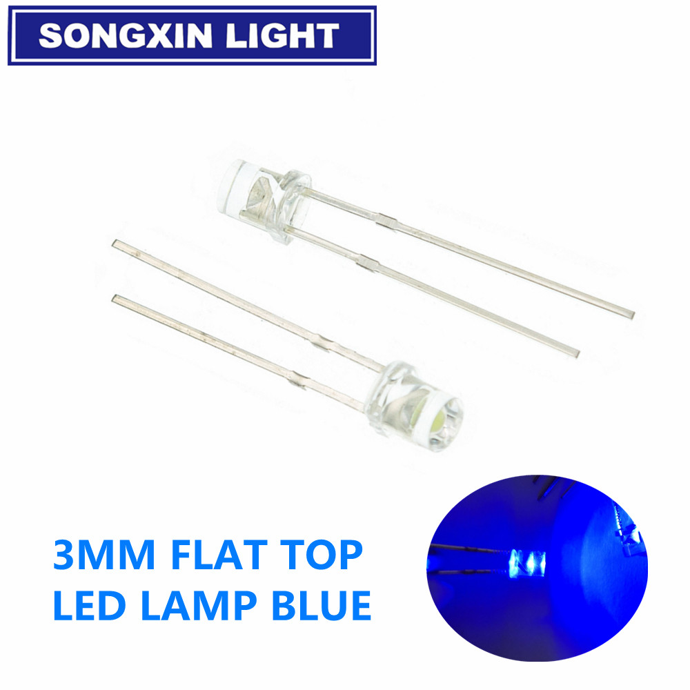 100pcs F3 3mm 2pins Flat Top White Red Yellow Blue Green Pink Diode Led Wide Angle Light Emitting Diodes Lamp Ultra Bright Bulb