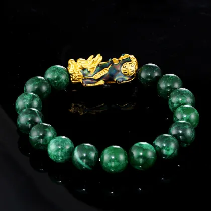 Color-Changing Green Jade Bead Pixiu Bracelet: Wholesale Offer for Enhanced Luck and Wealth in Feng Shui