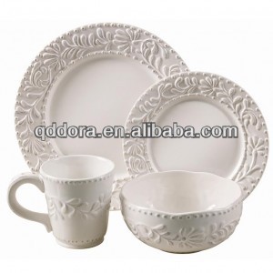 Embossed gold&handmade super white porcelain dinnerware set