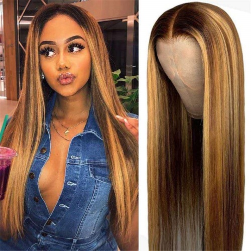 Highlight Brown Straight Lace Front Wig Human Hair Wigs For Women Lace Closure Wig Pre Plucked Honey Blonde Colored Cheap Wigs