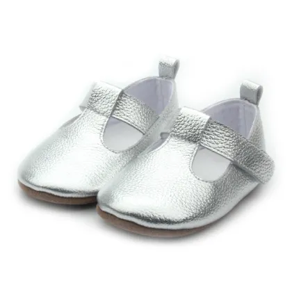 Wholesale Baby Silver Genuine Leather T-Bar Shoes Children Casual Shoes