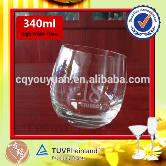 Handblown 340ml round bottom slant drinking glass cup for whisky