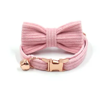 Custom Breakaway Cat Collar with Metal Buckle, Pink with Bow Tie and Bell