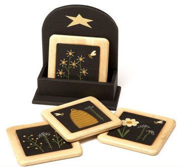Custom-Made Wooden Painting Placemats with Holder