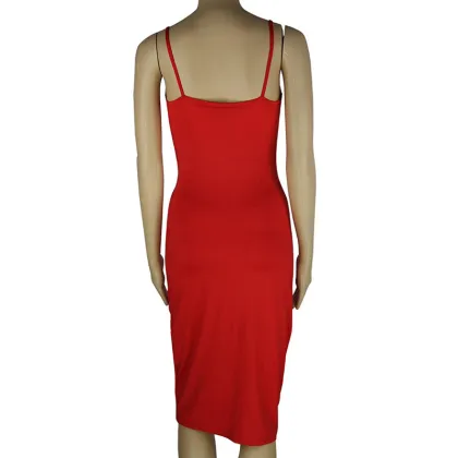 OEM Korean Dresses New Fashion Neck Sling Sling Red Sexy Party Club Cocktail Dress for Girls