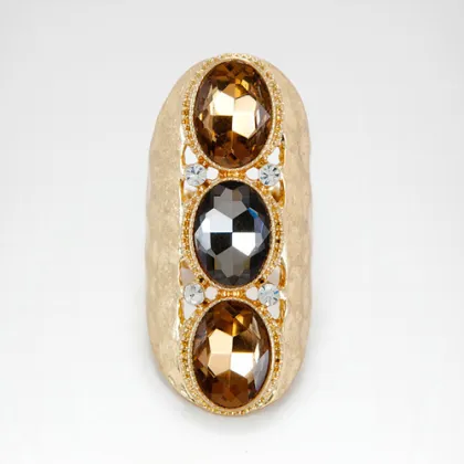 Three star zircon decorated diamond ring long shaped ring