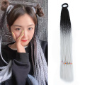 Alileader Long Box Crochet Synthetic Hairpiece Ombre Braiding Hair Extensions Braid Ponytail With Hair Rubber Bands