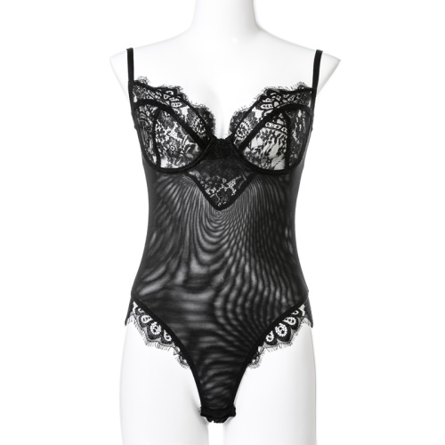 op maat gemaakte dubbele mesh bodysuit van hoge kwaliteit met wimperkant