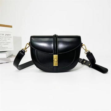 High quality saddle genuine leather crossbody black bag