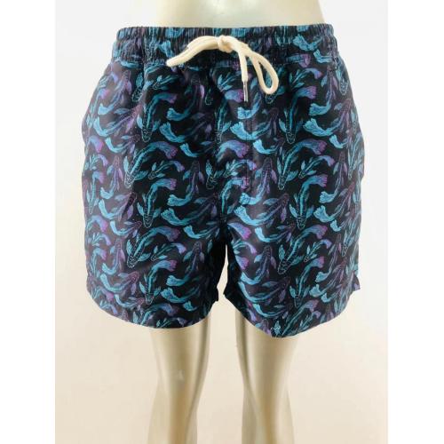 Pantalones cortos de playa para hombres con estampado de koi azul y púrpura