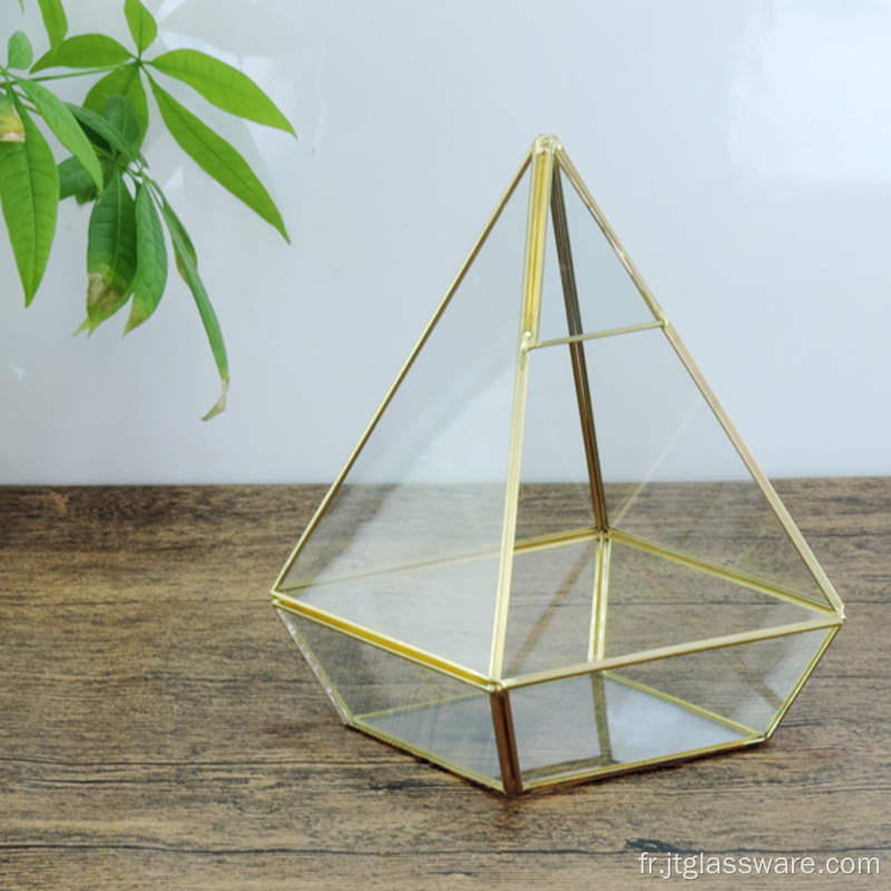 Décor de terrarium en verre en forme de pyramide pentaèdre