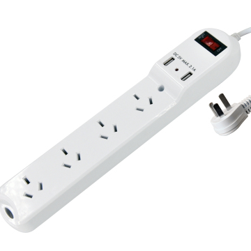 Argentina Type 4-Way Multi Socket with 2 USB Charging Ports, Made of PC Material, 10A 250V~ for Desktop Use