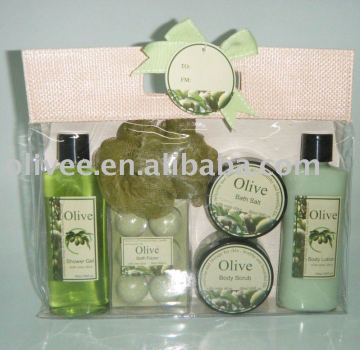 Bath gift set(body lotion,shower gel, body scrub, bath salt, bath puff)