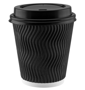 Ripple Wall Coffee Cups - Black Craft Paper Disposable Cups 8oz 12oz 16oz with Lids
