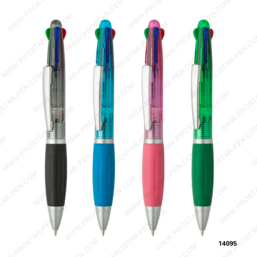 good quality transparent body color rubber grip 4 color multi-color ball pen