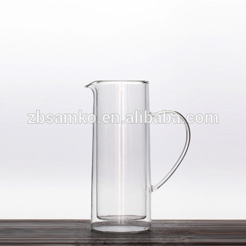 1200ml Large double wall glass water pot with stainless steel lid and handle