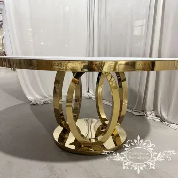 Round Stainless Steel Gold Wedding Table 5ft Events Dining Furniture
