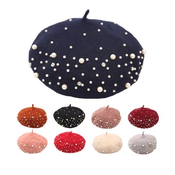 Custom Logo Distressed Octagonal Cashmere Pearl Beret Hats for Women - Wholesale Winter Collection