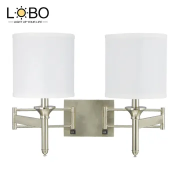 Hampton Inn Metal Swing Arm Wall Sconce Light - Nickel Modern Adjustable Bedroom Lamp