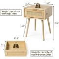 Modern Nightstand End Table with 2 Rattan Drawers,Side Table Wood Accent Table with Storage for Bedroom Living Room