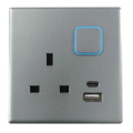 Großbritannien 13A Wandladungsschalter mit USB-Typ-C-Wandauslass, schwarzer hochwertiger Glasschalter Schalter Schalter CE